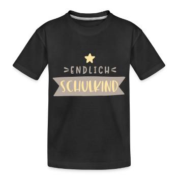 endlich Schulkind mit Stern - Kinder Premium Bio T-Shirt - Schwarz - Vorne