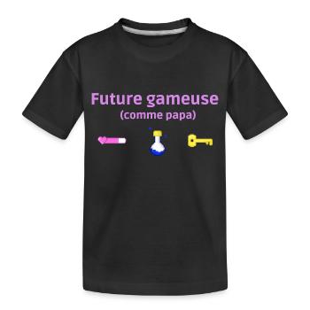 Cadeau naissance fille gameuse comme papa - T-shirt bio Premium Enfant - noir - Devant