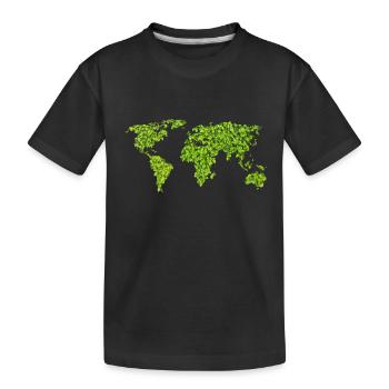 Green World Map - Kids' Premium Organic T-Shirt - black - Front