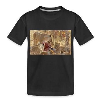 ein Rudel fressender Löwen im Chobe-Nationalpark - Kinder Premium Bio T-Shirt - Schwarz - Vorne