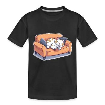 Katze Verschlafen Müde Couch Sofa Lustig Cartoon - Kinder Premium Bio T-Shirt - Schwarz - Vorne