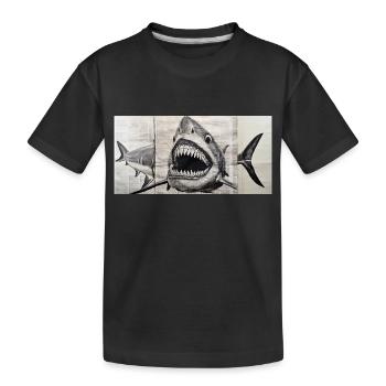 Great White Shark - ink drawing on old newspaper - Kids' Premium Organic T-Shirt - black - Front