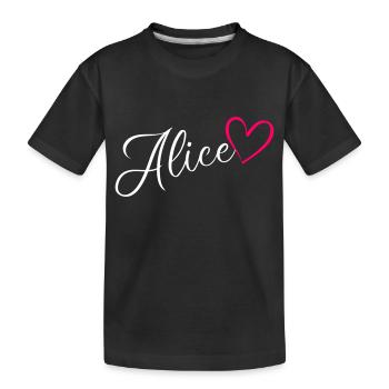 Alice Last Name First Name Heart Pink - Kids' Premium Organic T-Shirt - black - Front