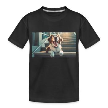 Niedliche Tiere chillen – Hund auf Treppe - Kinder Premium Bio T-Shirt - Schwarz - Vorne