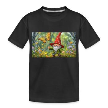 Zwerg, der einen Schmetterling wie einen Drachen fliegen lässt - Kinder Premium Bio T-Shirt - Schwarz - Vorne