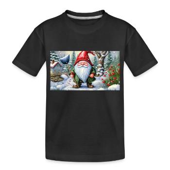 cute little gnomes everyday life – shoveling snow - Kids' Premium Organic T-Shirt - black - Front
