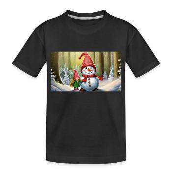 cute little gnomes everyday life building snowman - Kids' Premium Organic T-Shirt - black - Front