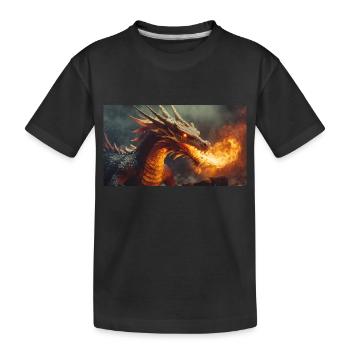 Ein realistischer, majestätischer dunkler Drache, der Flammen speit - Kinder Premium Bio T-Shirt - Schwarz - Vorne