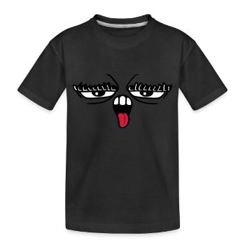 tongue stick out mouth 2 eyebrows eyes - Kids' Premium Organic T-Shirt - black - Front