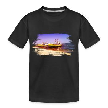 bateaux jaunes au bord de la mer sur la plage - T-shirt bio Premium Enfant - noir - Devant