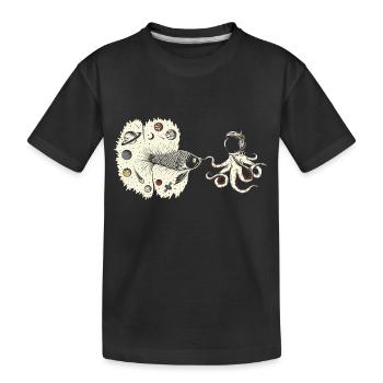 Oktopus trifft Kosmos Kampffisch im Weltall - Kinder Premium Bio T-Shirt - Schwarz - Vorne