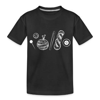 Knitting utensils hand drawn - Kids' Premium Organic T-Shirt - black - Front