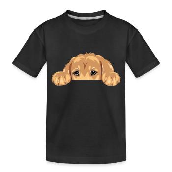 Funny peeping golden retriever puppy - Kids' Premium Organic T-Shirt - black - Front