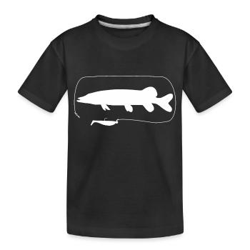 Hecht mit Gummifisch - Kinder Premium Bio T-Shirt - Schwarz - Vorne