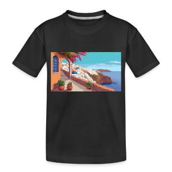 Oia, Santorini, Greece - Pixel Art - Kids' Premium Organic T-Shirt - black - Front