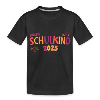 Endlich Schulkind 2025 orange gelb lila Mädchen - Kinder Premium Bio T-Shirt - Schwarz - Vorne