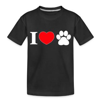 "I love" mit Pfotenabdruck - Kinder Premium Bio T-Shirt - Schwarz - Vorne