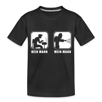 Dein Mann (Büro), Mein Mann (Feuerwehr) - Kinder Premium Bio T-Shirt - Schwarz - Vorne