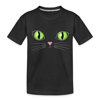 Cat green eyes - Kids' Premium Organic T-Shirt - black - Front