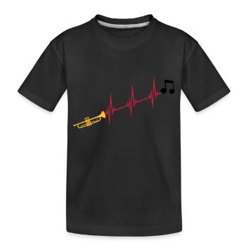 Musical note heartbeat trumpet - Kids' Premium Organic T-Shirt - black - Front