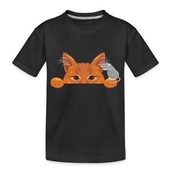 Une souris raconte des secrets à un chat roux - T-shirt bio Premium Enfant - noir - Devant