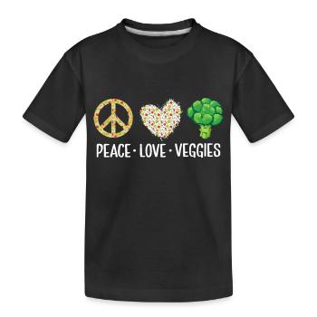 Peace Love Veggies Vegan Funny Veganism - Kids' Premium Organic T-Shirt - black - Front