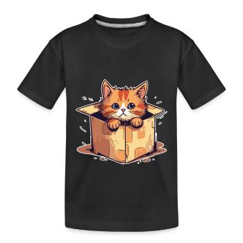 Chat assis dans un paquet en carton humour drôle typique - T-shirt bio Premium Enfant - noir - Devant