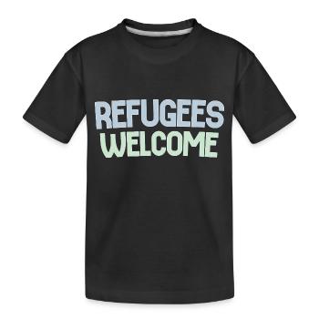 Refugees welcome retro - Kids' Premium Organic T-Shirt - black - Front