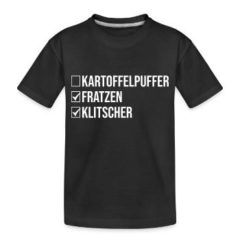 Erzgebirge Kartoffelpuffer Mundart - Kinder Premium Bio T-Shirt - Schwarz - Vorne