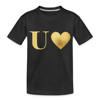 Buchstabe u goldenes Herz - Kinder Premium Bio T-Shirt - Schwarz - Vorne