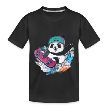 Paul Panda am Rollen - Kinder Premium Bio T-Shirt - Schwarz - Vorne