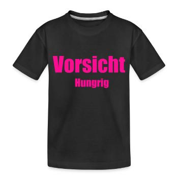 Vorsicht hungrig - Kinder Premium Bio T-Shirt - Schwarz - Vorne