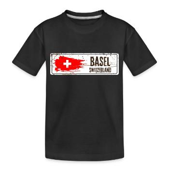 Basel Switzerland Flag - Kids' Premium Organic T-Shirt - black - Front