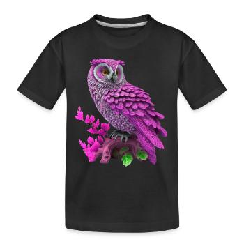 Eule, Uhu, Käutzchen Pink - Kinder Premium Bio T-Shirt - Schwarz - Vorne