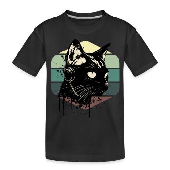 Cat Wearing Headphones | cat wearing earphones - Kids' Premium Organic T-Shirt - black - Front