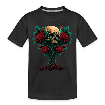 Baum mit Totenschädel und Rosen - Kinder Premium Bio T-Shirt - Schwarz - Vorne