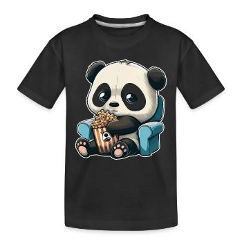 Serienjunkie Serienmarathon Panda Popcorn Couch - Kinder Premium Bio T-Shirt - Schwarz - Vorne