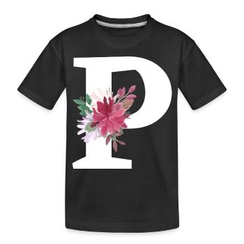 Buchstabe p blumig - Kinder Premium Bio T-Shirt - Schwarz - Vorne