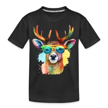 Colorful cool deer with sunglasses - Kids' Premium Organic T-Shirt - black - Front