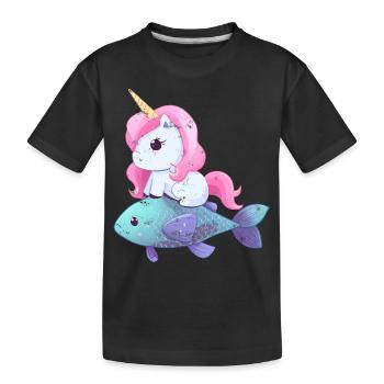 La licorne monte sur le poisson - T-shirt bio Premium Enfant - noir - Devant