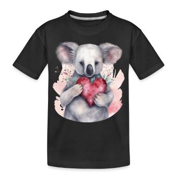 Niedlicher & süßer Koala mit Herz und Blumen Liebe - Kinder Premium Bio T-Shirt - Schwarz - Vorne