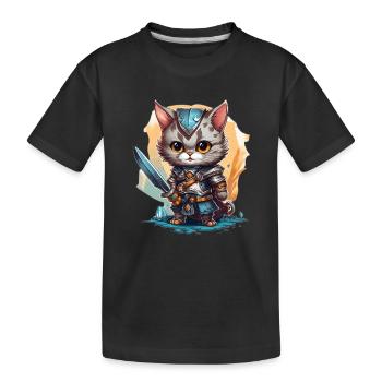 Katze in Ritter Ausrüstung mit Langschwert, AI Gen - Kinder Premium Bio T-Shirt - Schwarz - Vorne