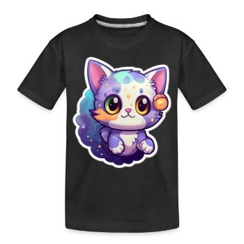 A cute space kitty - Kids' Premium Organic T-Shirt - black - Front