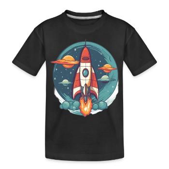 Whimsy Rocket: Galaktisches Abenteuer! - Kinder Premium Bio T-Shirt - Schwarz - Vorne