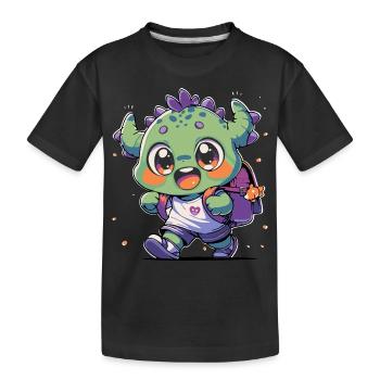 Monster Kind süß grün mit Rucksack - Kinder Premium Bio T-Shirt - Schwarz - Vorne