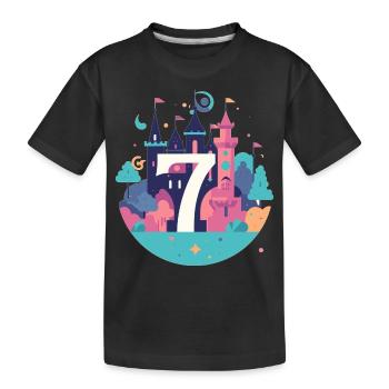 7th birthday castle motif - Kids' Premium Organic T-Shirt - black - Front