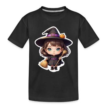Halloween - cute witch girl with magic hat - Kids' Premium Organic T-Shirt - black - Front