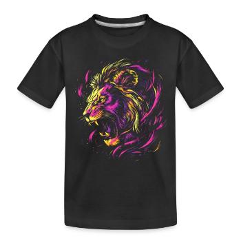 Löwe Bunt Löwenkopf Neon Farbenfroh Raubtier Kunst - Kinder Premium Bio T-Shirt - Schwarz - Vorne