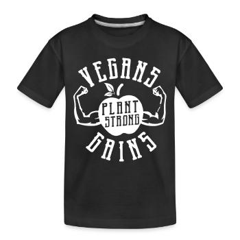 Vegan Plant Strong Gains - Kids' Premium Organic T-Shirt - black - Front