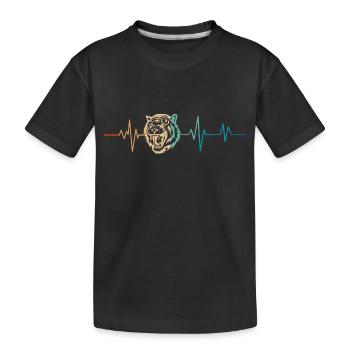 Retro Tigerkopf Herzschlag - Kinder Premium Bio T-Shirt - Schwarz - Vorne